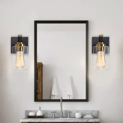 Wall Sconces Black & Gold 1 Light Wall Sconce, Modern Wall Light Fixtures, Farmhouse Wall Sconces with Clear Glass Shade, Wall Lights for Living Room, Bedroom, Stair, Bathroom, Hallway 110-240V