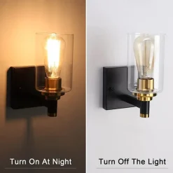 Wall Sconces Black & Gold 1 Light Wall Sconce, Modern Wall Light Fixtures, Farmhouse Wall Sconces with Clear Glass Shade, Wall Lights for Living Room, Bedroom, Stair, Bathroom, Hallway 110-240V