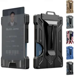Wallet For Men - Slim Aluminum Metal Money Clip with 1 Clear window ID Badge Holder, RFID Blocking, Holds up 15 Cards with Cash Clip. Ultra-Thin Minimalist Wallet