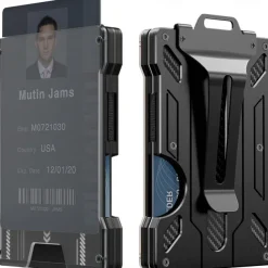 Wallet For Men - Slim Aluminum Metal Money Clip with 1 Clear window ID Badge Holder, RFID Blocking, Holds up 15 Cards with Cash Clip. Ultra-Thin Minimalist Wallet