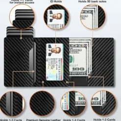 Wallet for Men Credit Card Holder RFID Blocking Pop up Card Case Slim 9-14 Card Capacity ID Window