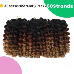 Wand Curl Crochet Braids Hair 8 Inch Jamaican Wand Curl Ombre Crochet Hair Jamaican Bounce Crochet Hair Wand Curl Colored Crochet Braids Ringlet Twist Hair Extension Crochet Hair For Black Women
