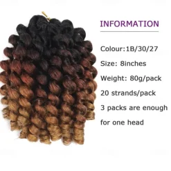 Wand Curl Crochet Braids Hair 8 Inch Jamaican Wand Curl Ombre Crochet Hair Jamaican Bounce Crochet Hair Wand Curl Colored Crochet Braids Ringlet Twist Hair Extension Crochet Hair For Black Women