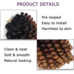 Wand Curl Crochet Braids Hair 8 Inch Jamaican Wand Curl Ombre Crochet Hair Jamaican Bounce Crochet Hair Wand Curl Colored Crochet Braids Ringlet Twist Hair Extension Crochet Hair For Black Women