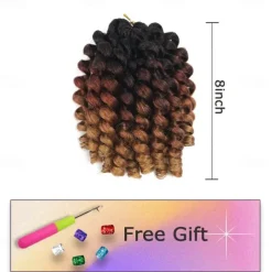 Wand Curl Crochet Braids Hair 8 Inch Jamaican Wand Curl Ombre Crochet Hair Jamaican Bounce Crochet Hair Wand Curl Colored Crochet Braids Ringlet Twist Hair Extension Crochet Hair For Black Women