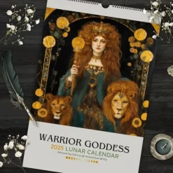 Warrior Goddess 2025 Moon Phase Calendar Pagan Gift Lunar Planner Art Calendar Illustrated Divine Feminine Greek Mythology