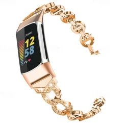 Watch Band for Fitbit Charge 5 Stainless Steel Replacement Strap Bling Diamond Jewelry Bracelet Wristband