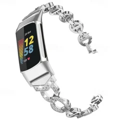 Watch Band for Fitbit Charge 5 Stainless Steel Replacement Strap Bling Diamond Jewelry Bracelet Wristband
