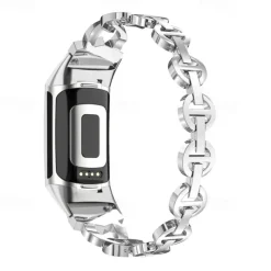 Watch Band for Fitbit Charge 5 Stainless Steel Replacement Strap Bling Diamond Jewelry Bracelet Wristband