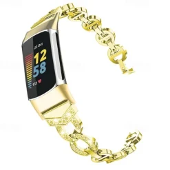 Watch Band for Fitbit Charge 5 Stainless Steel Replacement Strap Bling Diamond Jewelry Bracelet Wristband