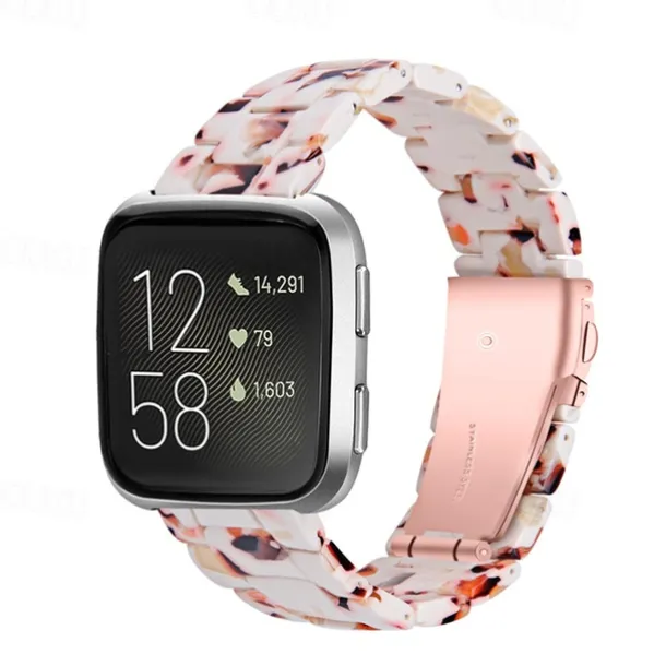 Watch Band for Fitbit Versa 2 / Versa Lite / Versa SE / Versa Resin Replacement Strap Women Metal Clasp Stainless Steel Buckle Link Bracelet Wristband
