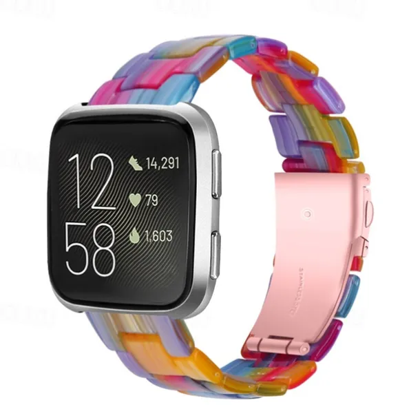 Watch Band for Fitbit Versa 2 / Versa Lite / Versa SE / Versa Resin Replacement Strap Women Metal Clasp Stainless Steel Buckle Link Bracelet Wristband