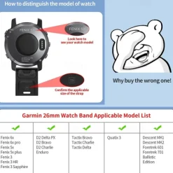 Watch Band for Garmin Fenix 7 7X 6 6X Pro Epix Pro 47mm 51mm Instinct 2X Approach S70 47mm S62 S60 Forerunner 955 945 Epix Marq Descent Quatix 22mm 26mm Silicone Replacement Strap 22mm 26mm Sport