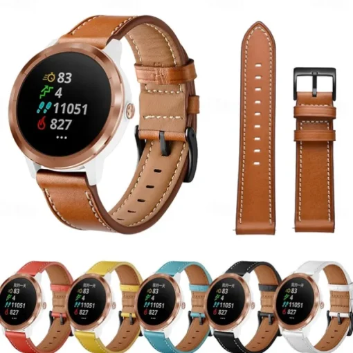 Watch Band for Garmin Forerunner 265 255 Active 5 Venu 3 2 Plus Vivoactive 4 3 Vivomove Sport Approach S42 S40 20mm 22mm Genuine Leather Replacement Strap 20mm 22mm Leather Loop Wristband