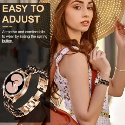 Watch Band for Samsung Galaxy Watch 4 40/44mm Watch Active 2 40/44mm Stainless Chain with Leather Belt Replacement Strap Bling Diamond Luxury Jewelry Bracelet Wristband