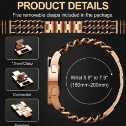 Watch Band for Samsung Galaxy Watch 4 40/44mm Watch Active 2 40/44mm Stainless Chain with Leather Belt Replacement Strap Bling Diamond Luxury Jewelry Bracelet Wristband