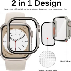 Watch Case with Screen Protector Compatible with Apple Watch Series 8 7 41mm 45mm / Series 6 5 4 SE 40mm 44mm Scratch Resistant Dust Proof Bumper Full Cover Hard PC Watch Cover