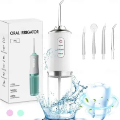 Water Flosser Cordless Dental Oral Irrigator Portable Water Flossers for Teeth with 220ML Detachable Tank Rechargeable IPX7 Waterproof Water Teeth Cleaner Picks with 3 Mode 4 Tips for Family Travel