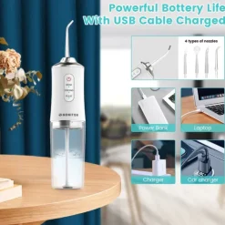 Water Flosser Cordless Dental Oral Irrigator Portable Water Flossers for Teeth with 220ML Detachable Tank Rechargeable IPX7 Waterproof Water Teeth Cleaner Picks with 3 Mode 4 Tips for Family Travel