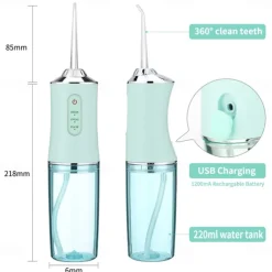 Water Flosser Cordless Dental Oral Irrigator Portable Water Flossers for Teeth with 220ML Detachable Tank Rechargeable IPX7 Waterproof Water Teeth Cleaner Picks with 3 Mode 4 Tips for Family Travel