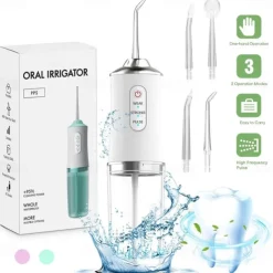 Water Flosser Cordless Dental Oral Irrigator Portable Water Flossers for Teeth with 220ML Detachable Tank Rechargeable IPX7 Waterproof Water Teeth Cleaner Picks with 3 Mode 4 Tips for Family Travel