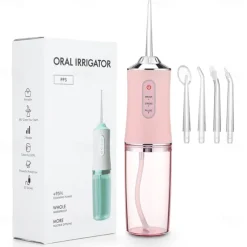 Water Flosser Cordless Dental Oral Irrigator Portable Water Flossers for Teeth with 220ML Detachable Tank Rechargeable IPX7 Waterproof Water Teeth Cleaner Picks with 3 Mode 4 Tips for Family Travel