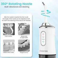 Water Flosser Cordless Dental Oral Irrigator Portable Water Flossers for Teeth with 220ML Detachable Tank Rechargeable IPX7 Waterproof Water Teeth Cleaner Picks with 3 Mode 4 Tips for Family Travel
