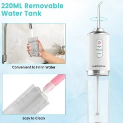 Water Flosser Cordless Dental Oral Irrigator Portable Water Flossers for Teeth with 220ML Detachable Tank Rechargeable IPX7 Waterproof Water Teeth Cleaner Picks with 3 Mode 4 Tips for Family Travel