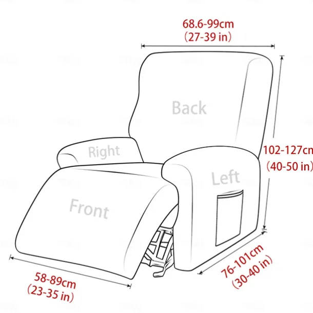 Water Repellent Burgundy Recliner Covers Including Armrest Cover, Backrest Cover Sofa Seat Cover Stretch Spandex Recliner Slipcover with Side Pockets