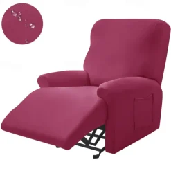 Water Repellent Burgundy Recliner Covers Including Armrest Cover, Backrest Cover Sofa Seat Cover Stretch Spandex Recliner Slipcover with Side Pockets