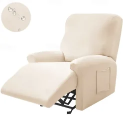 Water Repellent Burgundy Recliner Covers Including Armrest Cover, Backrest Cover Sofa Seat Cover Stretch Spandex Recliner Slipcover with Side Pockets