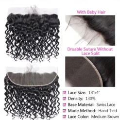 Water Wave Ear To Ear 13x4 HD Lace Frontal Closure 100% Unprocessed Brazilian Virgin Human Hair Lace Frontal Closure 150% Density Brazilian Remy Wet and Wavy Frontal Closures Natural Color