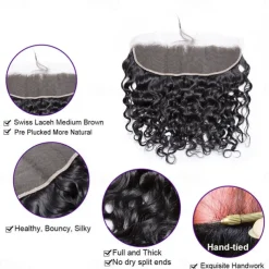 Water Wave Ear To Ear 13x4 HD Lace Frontal Closure 100% Unprocessed Brazilian Virgin Human Hair Lace Frontal Closure 150% Density Brazilian Remy Wet and Wavy Frontal Closures Natural Color