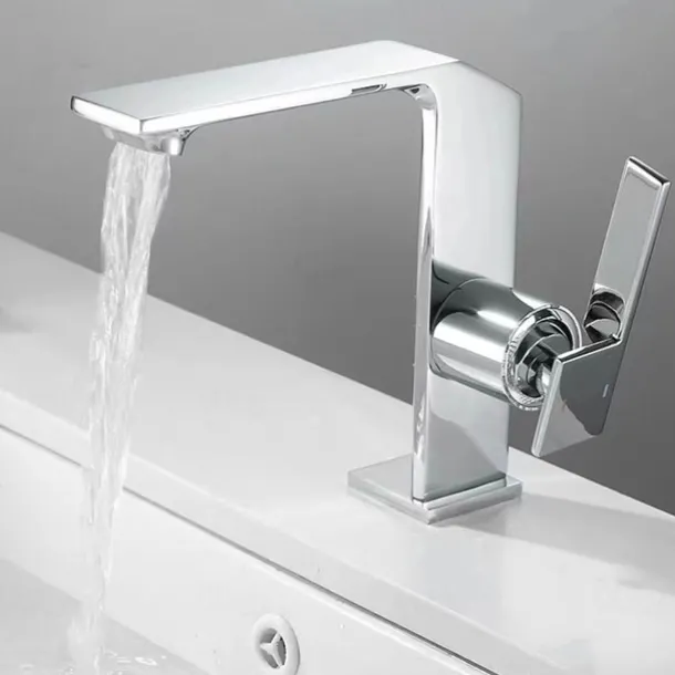 Waterfall Bathroom Sink Mixer Faucet Brass, Single Handle Washroom Basin Taps One Hole Faucets with Hot and Cold Hose, Waterfall Spout Brass Bathroom Tap Chrome Black Gold Grey