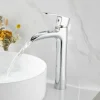 Waterfall Bathroom Sink Mixer Faucet Chrome, Tall Basin Mixer Taps Brass, Single Handle One Hole Tap with Hot and Cold Hose Deck Mounted Vessel Water Tap