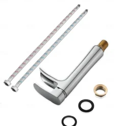 Waterfall Bathroom Sink Mixer Faucet Chrome, Tall Basin Mixer Taps Brass, Single Handle One Hole Tap with Hot and Cold Hose Deck Mounted Vessel Water Tap