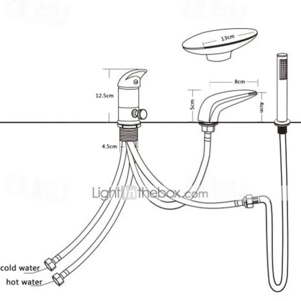 Waterfall Bathtub Faucet Deck Mounted, Widespread Bathroom Faucet Bath Roman Tub Filler Mixer Tap Brass, 3 Hole Sprayer with Cold Hot Water Hose