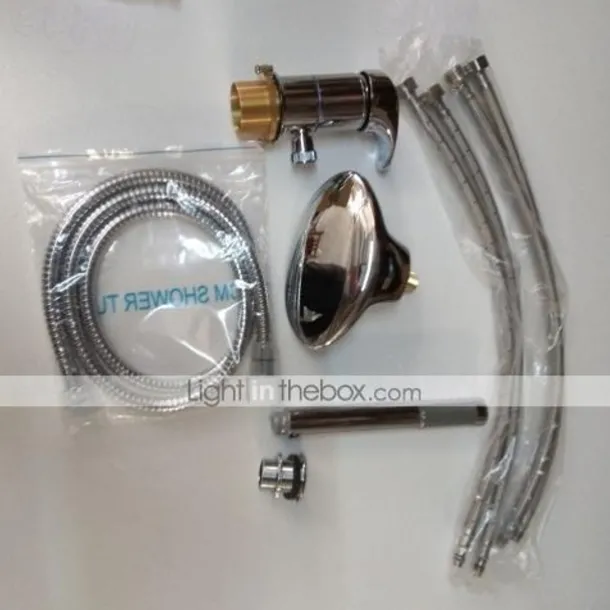 Waterfall Bathtub Faucet Deck Mounted, Widespread Bathroom Faucet Bath Roman Tub Filler Mixer Tap Brass, 3 Hole Sprayer with Cold Hot Water Hose