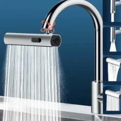 Waterfall Faucet accessory, Waterfall Kitchen Tap Universal Bathroom Kitchen Faucet Multi Function 4 in 1 360 Swiveling Sprayer Head Filter
