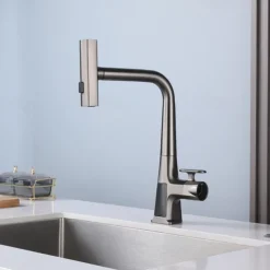 Waterfall Kitchen Faucet, 2023 Latest Centerset Faucet for Kitchen Sink, 3 in 1 Multi-functional Single Handle One Hole Pull out Cylinder Spout Kitchen Taps, Ceramic Valve Insides