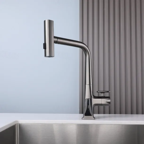 Waterfall Kitchen Faucet, 2023 Latest Centerset Faucet for Kitchen Sink, 3 in 1 Multi-functional Single Handle One Hole Pull out Cylinder Spout Kitchen Taps, Ceramic Valve Insides