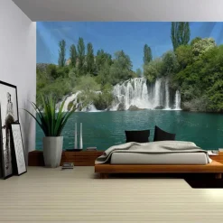 Waterfall River Hanging Tapestry Wall Art Large Tapestry Mural Decor Photograph Backdrop Blanket Curtain Home Bedroom Living Room Decoration
