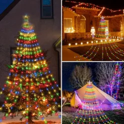 Waterfall String Light 198 Leds USB Flowing Water Light 9 Strip 2 meters 8 Lighting Modes with Remote Control Waterproof Suitable for Party Bedroom Wall Flashing Indoor Outdoor Decoration