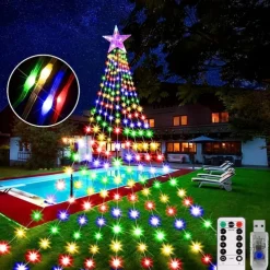 Waterfall String Light Christmas 198 Leds USB Flowing Water Light 9 Strip 2 meters 8 Lighting Modes with Remote Control Waterproof for Xmas Party Bedroom Wall Flashing Indoor Outdoor Decoration