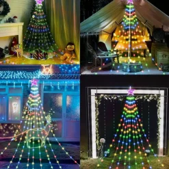 Waterfall String Light Christmas 198 Leds USB Flowing Water Light 9 Strip 2 meters 8 Lighting Modes with Remote Control Waterproof for Xmas Party Bedroom Wall Flashing Indoor Outdoor Decoration