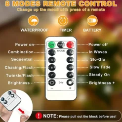 Waterfall String Light Christmas 198 Leds USB Flowing Water Light 9 Strip 2 meters 8 Lighting Modes with Remote Control Waterproof for Xmas Party Bedroom Wall Flashing Indoor Outdoor Decoration