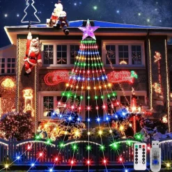 Waterfall String Light Christmas 198 Leds USB Flowing Water Light 9 Strip 2 meters 8 Lighting Modes with Remote Control Waterproof for Xmas Party Bedroom Wall Flashing Indoor Outdoor Decoration