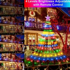 Waterfall String Light Christmas 198 Leds USB Flowing Water Light 9 Strip 2 meters 8 Lighting Modes with Remote Control Waterproof for Xmas Party Bedroom Wall Flashing Indoor Outdoor Decoration