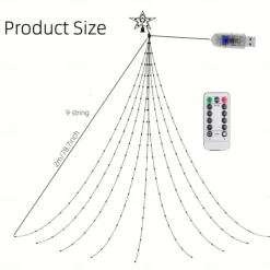 Waterfall String Light Christmas 198 Leds USB Flowing Water Light 9 Strip 2 meters 8 Lighting Modes with Remote Control Waterproof for Xmas Party Bedroom Wall Flashing Indoor Outdoor Decoration