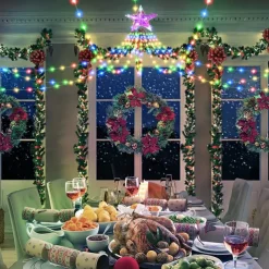 Waterfall String Light Christmas 198 Leds USB Flowing Water Light 9 Strip 2 meters 8 Lighting Modes with Remote Control Waterproof for Xmas Party Bedroom Wall Flashing Indoor Outdoor Decoration